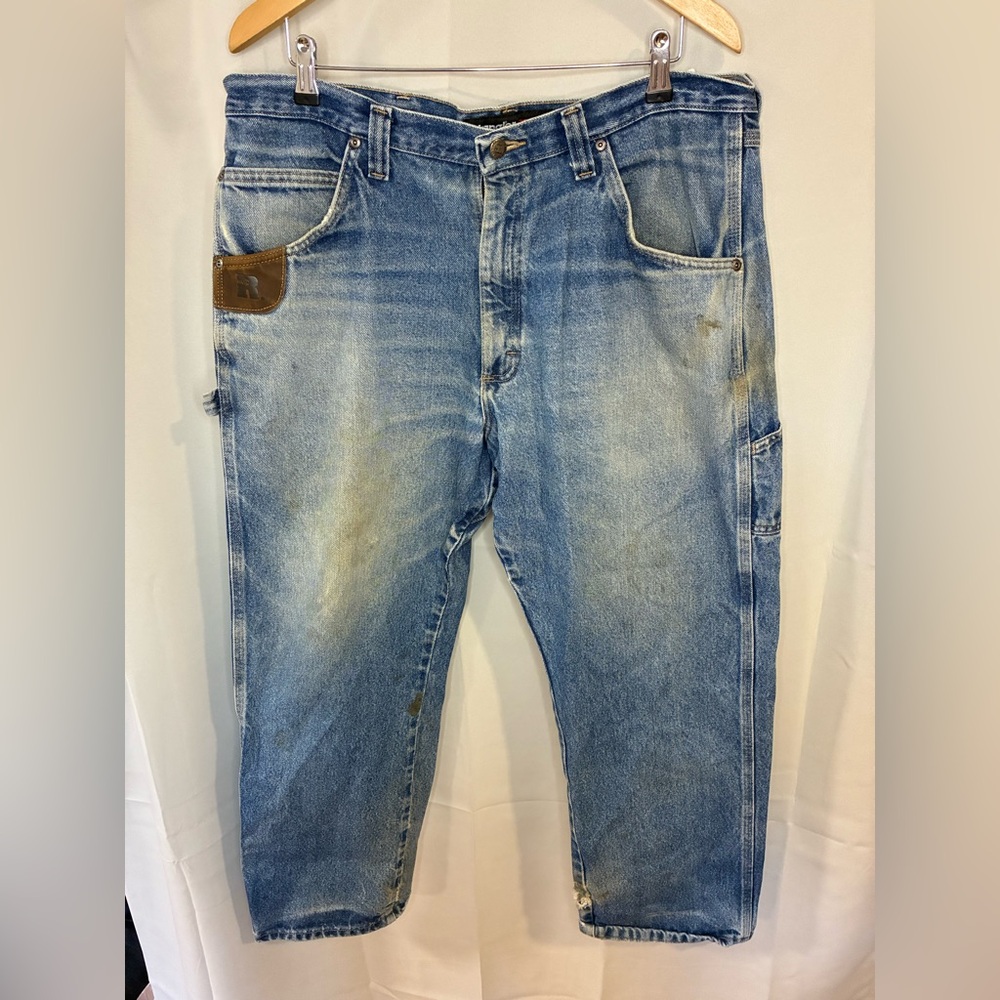 Wrangler Riggs Distressed Mens Blue‎ Carpenter Jeans 38/30